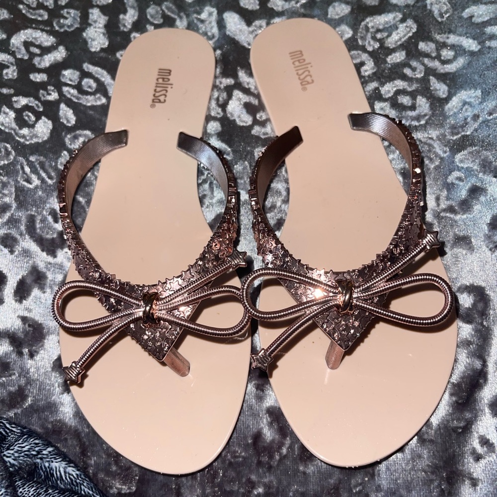 Melissa Pink and Rose Gold Flip Flops